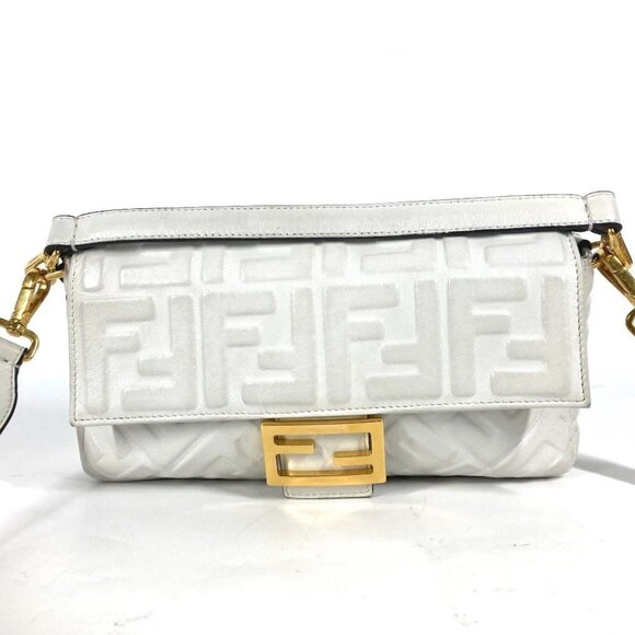 Fendi Handbags - FENDI 8BR600 Zucca Mamma Baguette Shoulder 2WAY Bag Shoulder Bag Leather White